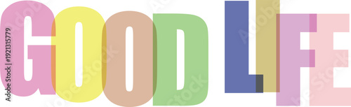 Colorful overlapping letters spell out GODLIFE on a white background Colorful text effect