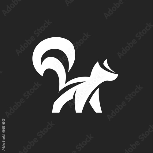 Abstract White Skunk Logo Design on Black Background Vector Illustration