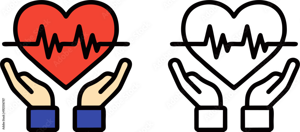 Fototapeta premium Hands Holding Heart with Pulse Line Medical Icon