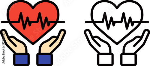 Hands Holding Heart with Pulse Line Medical Icon