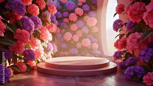 ColorfulFlowersAroundWhiteCircularPlatform