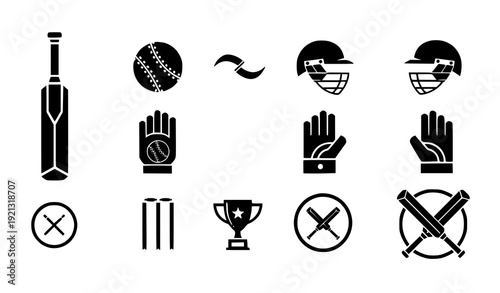 Geometric Cricket Icon Set Modern Bat Ball Helmet Trophy Logo Vector Collection Transparent Background