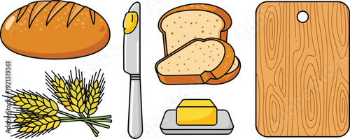 Bread and Baking Ingredients Set Flat Vector Illustration Isolated on White Background