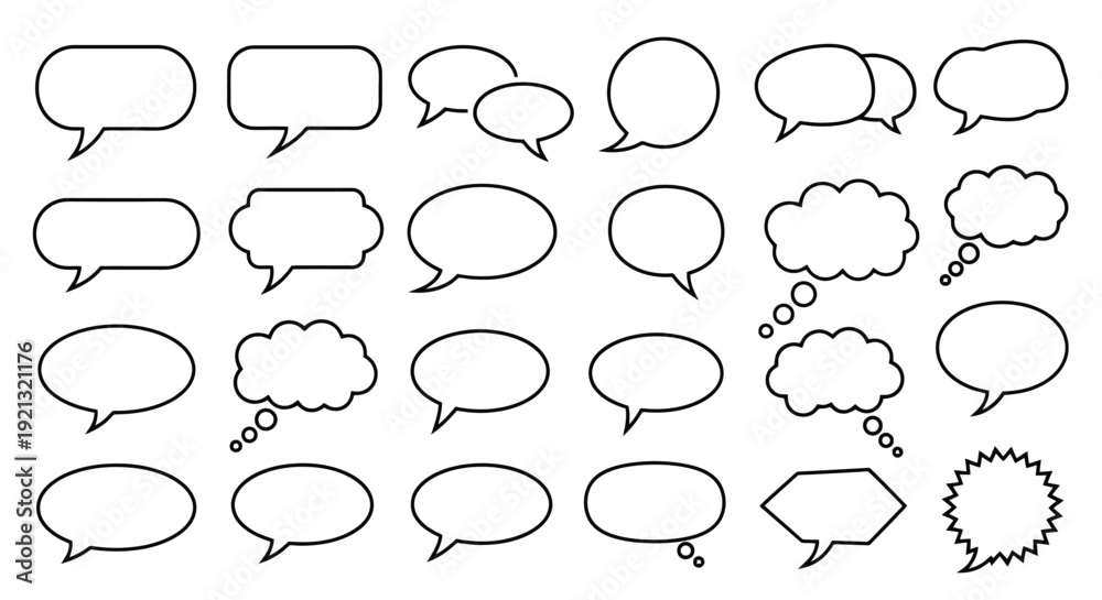 Fototapeta premium Collection of Diverse Empty Speech Bubbles and Thought Clouds.