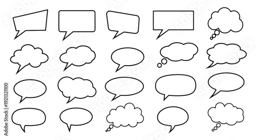 Collection of Diverse Speech Bubbles and Thought Clouds.