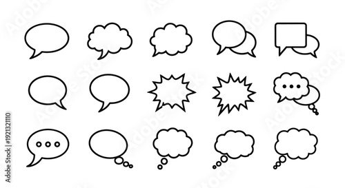 Collection of Diverse Speech Bubbles and Thought Clouds Icons.