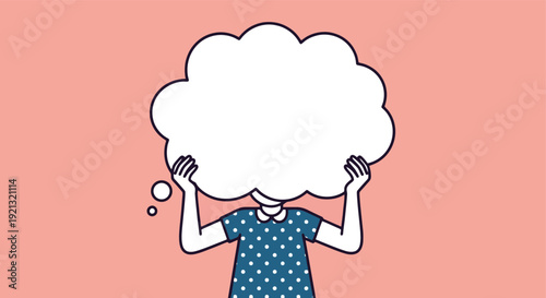 Person holding a large empty thought bubble over their head.