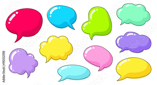 Collection of Colorful Speech Bubbles and Thought Clouds.