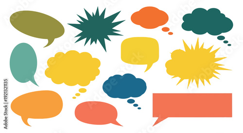 Collection of Colorful Speech Bubbles and Thought Clouds.