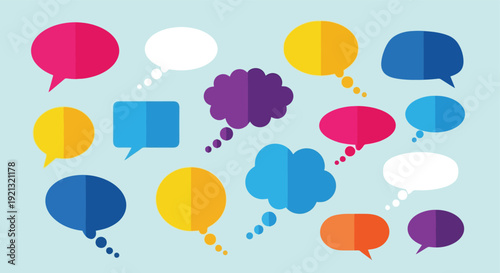 Collection of Colorful Speech Bubbles and Thought Clouds.
