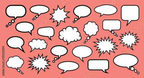 Collection of Diverse Speech Bubbles and Thought Clouds.