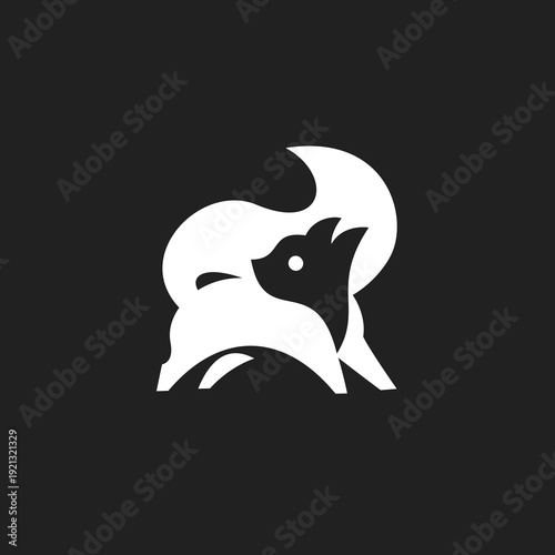 Stylized Fox Negative Space Logo Design Black and White Illustration