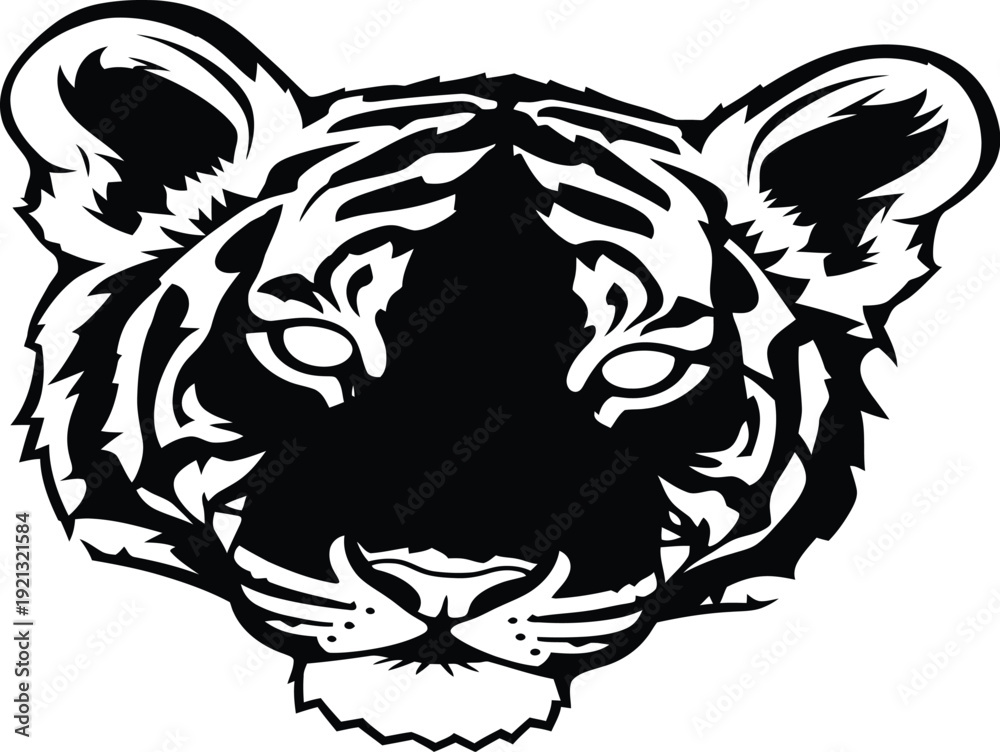 Obraz premium A black and white illustration of a tiger's face