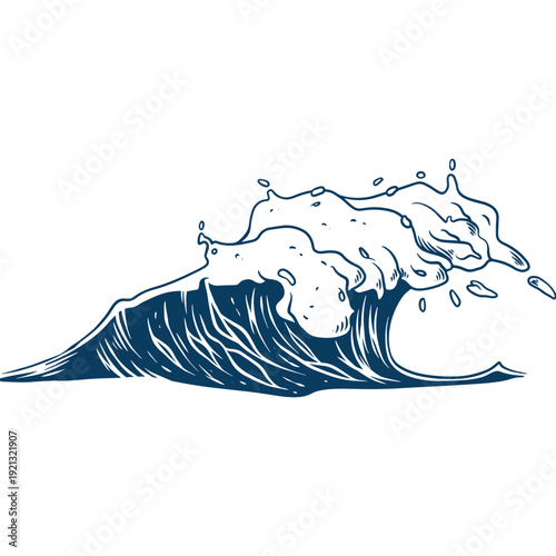 Ocean Wave Illustration – Dynamic Blue Sea Splash Vector Art