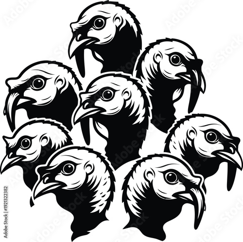 Seven eagle heads in a pyramid formation