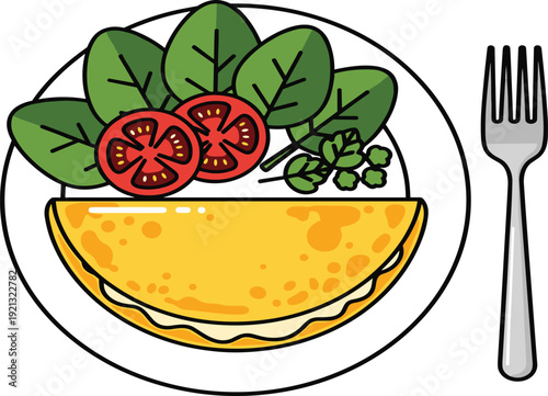Healthy Omelette with Fresh Vegetables on Plate Flat Vector Illustration Isolated on White Background