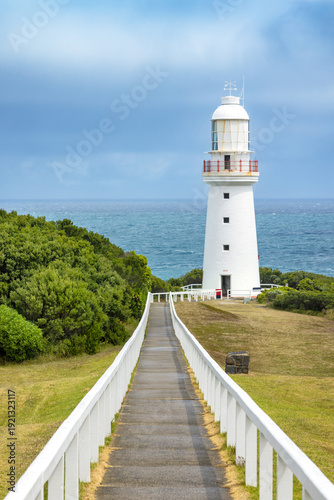 Pathway to Cape Otway lighthouse and ocean, in Great Otway National Park. Along the Great Ocean Road, Australia, built in 1848, this is the oldest working lighthouse in the state of Victoria