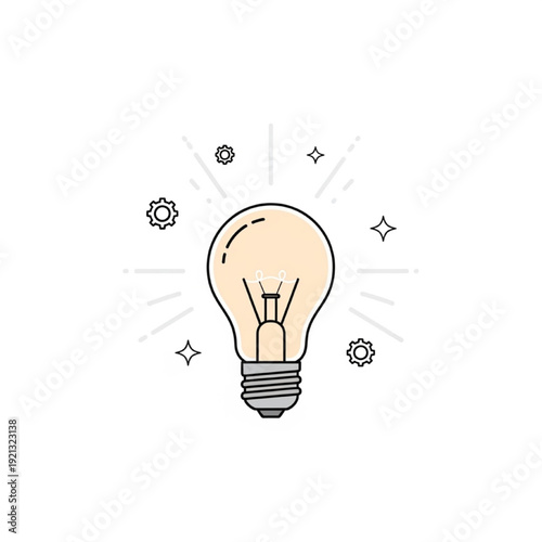 Glowing Light Bulb Vector with Modern Minimal Abstract Icons