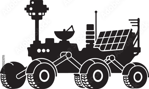 Space rover with solar panel and satellite dish on transparent background for astronomy and space exploration concepts