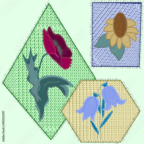 Vector illustration of handmade fabric applique patches