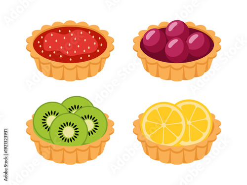 Delicious fruit tarts with strawberry kiwi cherry and lemon toppings