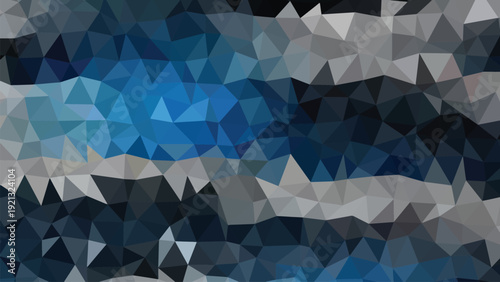 Abstract geometric shapes in shades of blue and gray create a dynamic visual pattern.