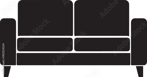 Modern minimalist dark gray couch with two seats and armrests isolated on white background