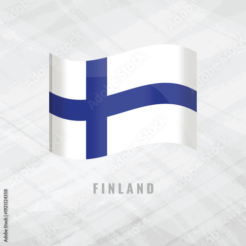 3d illustration waving flag of Finland. Vector flag of Finland Grey Background with copy space. Symbol of Finland.