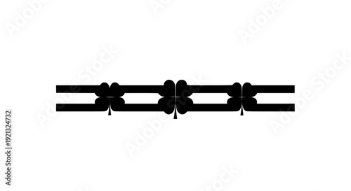 Elegant black symmetrical abstract decorative horizontal border element featuring a captivating array of stylized repeated clover shapes or intricate bow tie patterns.