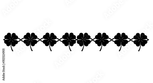 Elegant black four-leaf clover pattern vector border graphic design element for good luck and decorative nature-inspired botanical ornament chain illustration, perfect for st patrick's day .