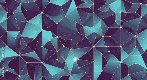 Geometric pattern of interconnected shapes and lines in shades of blue and purple, creating a complex network viewed from directly above