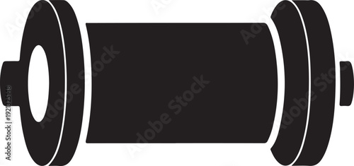 Simple black illustration of film reel icon with white outlines on transparent background
