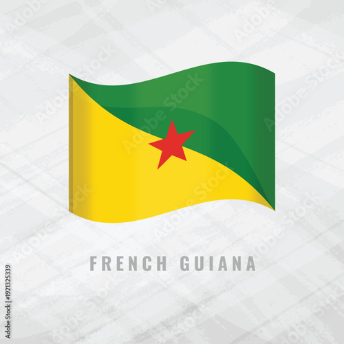 3d illustration waving flag of French Guiana. Vector flag of French Guiana Grey Background with copy space. Symbol of French Guiana.