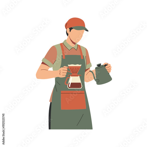 Barista making pour-over coffee with kettle and dripper