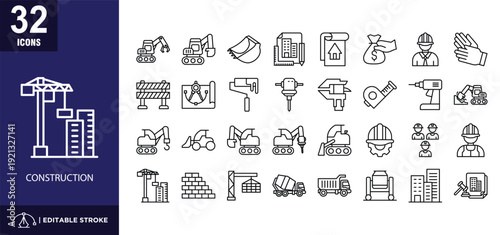 Construction lineal icon set