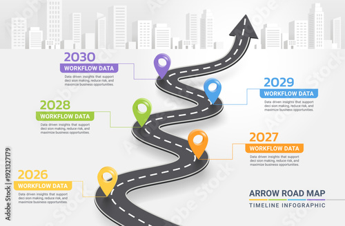 5 Year Business Roadmap Arrow Workflow Timeline Infographic Template Background