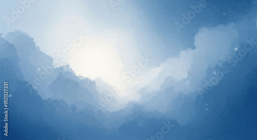 A soft, ethereal watercolor painting of a bright, luminous sky filled with wispy, blue clouds.