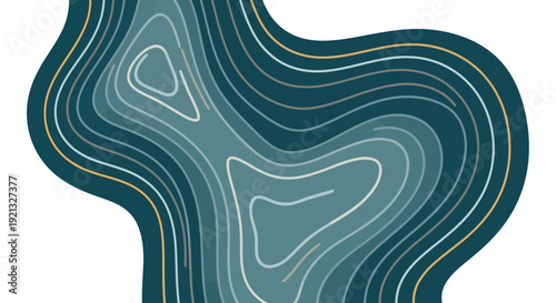Abstract topographic map with flowing contour lines in shades of teal and white.