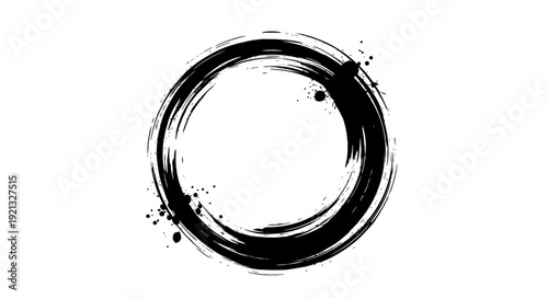 A black ink brush stroke forming an imperfect circle on a white background.