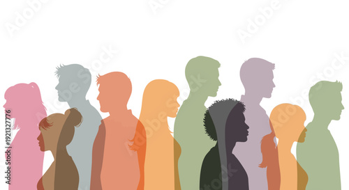 A diverse group of people in silhouette, showcasing a variety of ages, genders, and ethnicities standing together.