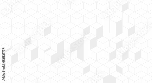 Abstract Geometric Isometric Cube Pattern Background - Minimalist White and Gray Design