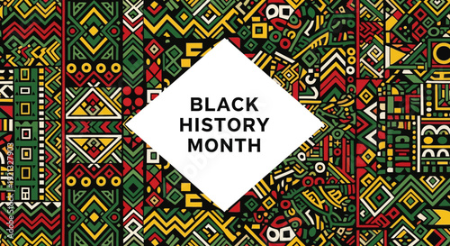 Black History Month Celebration with African Pattern Background and Diamond Shape