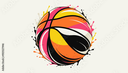 Minimal basketball artwork with soft shading and subtle splash texture, highlighting realistic dimples and balanced composition for modern athletic apparel and energetic sports branding projects.