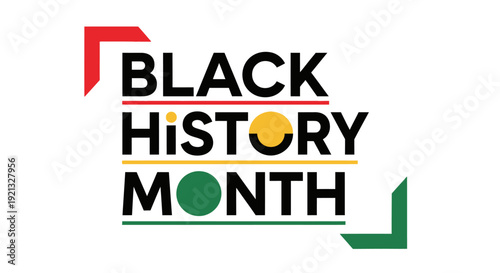 Black History Month Text Graphic with Pan-African Colors and Geometric Elements