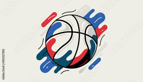 Minimal basketball artwork with soft shading and subtle splash texture, highlighting realistic dimples and balanced composition for modern athletic apparel and energetic sports branding projects.