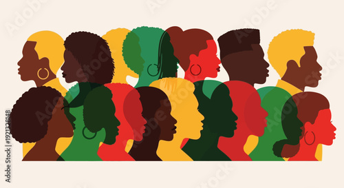 Diverse Group of People in Profile Silhouette, Celebrating Black History Month and Unity