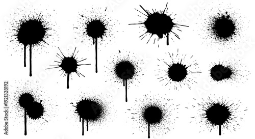 Black Ink Splatter and Drip Elements for Graphic Design Projects