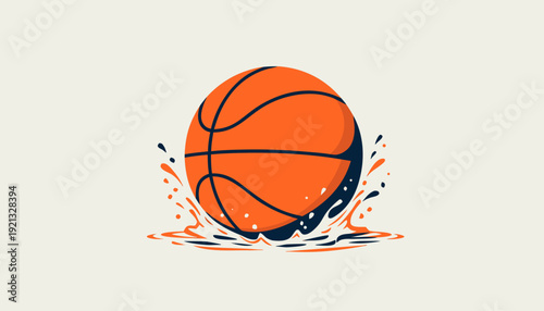 Minimal basketball artwork with soft shading and subtle splash texture, highlighting realistic dimples and balanced composition for modern athletic apparel and energetic sports branding projects.