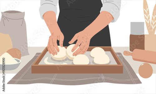 Placing raw dough balls on a baking tray