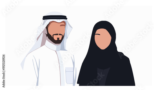 Young Saudi Muslim Man and Woman Traditional Outfit Vector